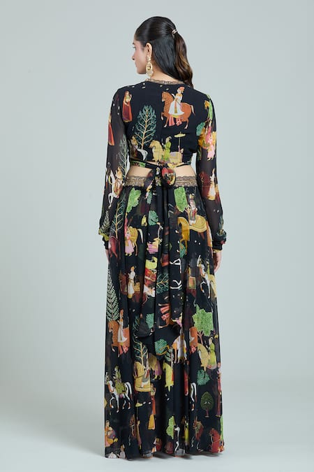 Rajat K Tangri Mughal Art Print Blouse & Lehenga Set 