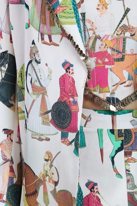 Buy Rajat K Tangri Ivory Cotton Tassels Square Neck Mughal Print Oversized Pant Suit Set Online at Aza Fashions Buy_Rajat K Tangri_Ivory Cotton Tassels Square Neck Mughal Print Oversized Pant Suit Set _Online_at_Aza_Fashions