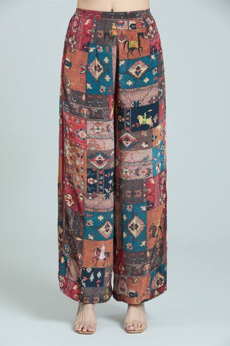 Rajat K Tangri Multi Color Bandeau Neck Mughal Art Print Kaftan And Pant Set Online at Aza Fashions Rajat K Tangri_Multi Color Bandeau Neck Mughal Art Print Kaftan And Pant Set _Online_at_Aza_Fashions