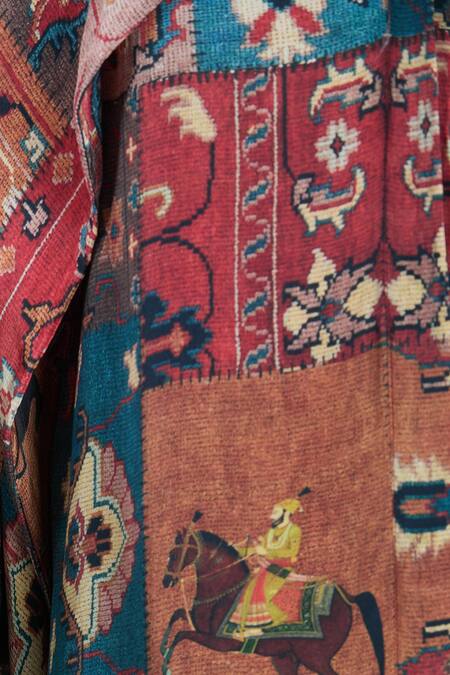Rajat K Tangri Multi Color Bandeau Neck Mughal Art Print Kaftan And Pant Set at Aza Fashions Rajat K Tangri_Multi Color Bandeau Neck Mughal Art Print Kaftan And Pant Set _at_Aza_Fashions