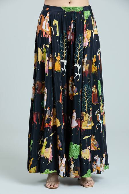 Buy Rajat K Tangri Black Crepe Embroidery Bandeau Neck Mughal Art Pattern Kaftan And Skirt Set Buy_Rajat K Tangri_Black Crepe Embroidery Bandeau Neck Mughal Art Pattern Kaftan And Skirt Set