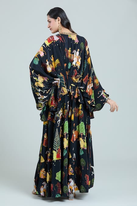 Shop Rajat K Tangri Black Crepe Embroidery Bandeau Neck Mughal Art Pattern Kaftan And Skirt Set at Aza Fashions Shop_Rajat K Tangri_Black Crepe Embroidery Bandeau Neck Mughal Art Pattern Kaftan And Skirt Set _at_Aza_Fashions