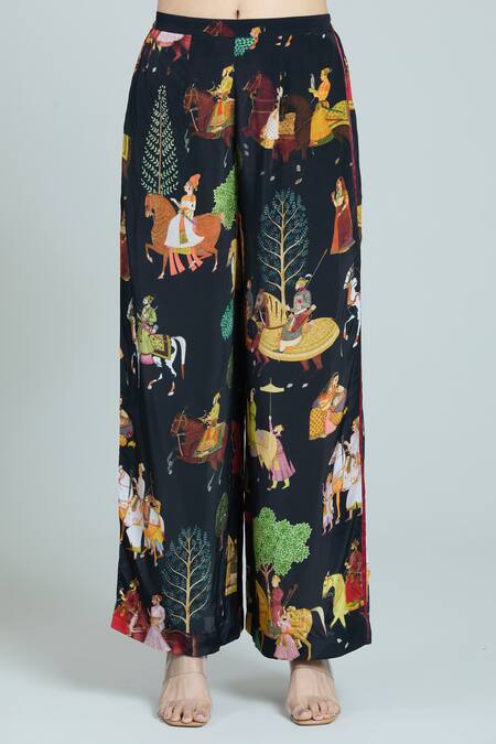 Rajat K Tangri Black Bandeau Neck Mughal Art Printed Kaftan And Pant Set Online at Aza Fashions Rajat K Tangri_Black Bandeau Neck Mughal Art Printed Kaftan And Pant Set _Online_at_Aza_Fashions