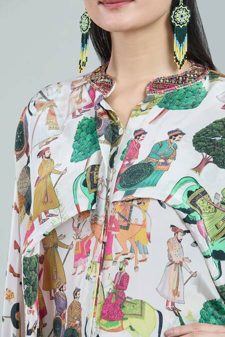 Buy Rajat K Tangri Ivory Embroidery Bandeau Neck Mughal Art Print Kaftan And Pant Set Online at Aza Fashions Buy_Rajat K Tangri_Ivory Embroidery Bandeau Neck Mughal Art Print Kaftan And Pant Set _Online_at_Aza_Fashions