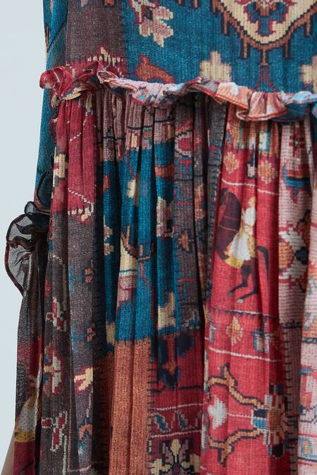 Shop Rajat K Tangri Multi Color Chiffon Embroidery Persian Carpet Print Kaftan Top And Sharara Set Online at Aza Fashions Shop_Rajat K Tangri_Multi Color Chiffon Embroidery Persian Carpet Print Kaftan Top And Sharara Set _Online_at_Aza_Fashions