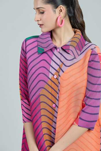Shop_Scarlet Sage_Orange Polyester Collared Rory Abstract Print Dress_Online_at_Aza_Fashions