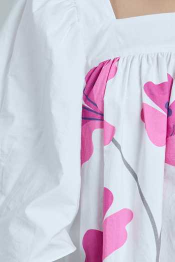 Shop_Studio Moda India_White Cotton Square Neck The Russet Leaf Print Dress_Online_at_Aza_Fashions