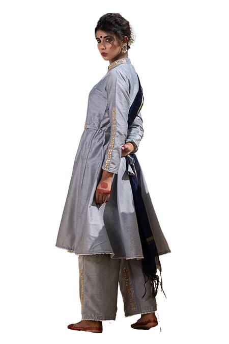 The Home Affair Grey Cotton, Silk, Chanderi Gota Patti, Plain Anarakali Set With Pant at Aza Fashions The Home Affair_Grey Cotton, Silk, Chanderi Gota Patti, Plain Anarakali Set With Pant _at_Aza_Fashions