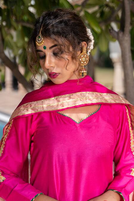 The Home Affair Pink Cotton, Silk, Chanderi Tassels, Gota Patti, Placement Kurta Gharara Set at Aza Fashions The Home Affair_Pink Cotton, Silk, Chanderi Tassels, Gota Patti, Placement Kurta Gharara Set _at_Aza_Fashions