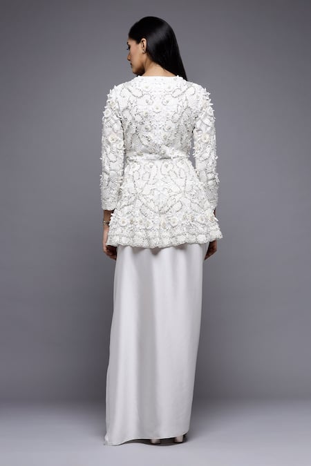 Sonali Gupta Embroidered Peplum Top & Draped Skirt Set 