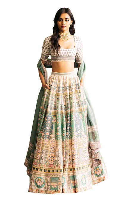 Falguni Shane Peacock Multi Color Floral Printed Lehenga Set 