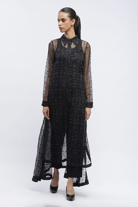 Abraham & Thakore Braille Print Long Sheer Shirt 