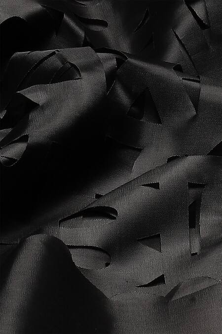 Shop_Abraham And Thakore_Black Wool Lazer Cut Saree
