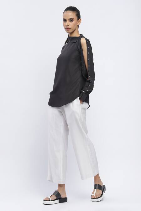 Buy_Abraham And Thakore_Black Crepe High Neck Solid Shirt