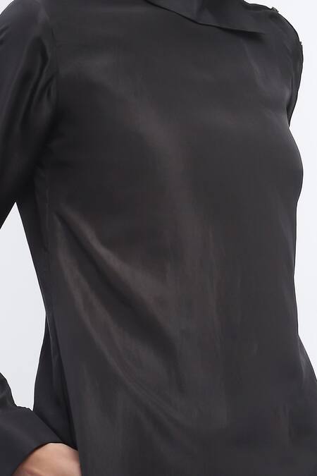 Shop_Abraham And Thakore_Black Crepe High Neck Solid Shirt