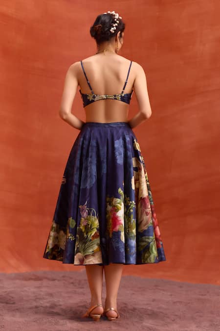 Kalista Floral Print Viscose Satin Skirt Set 