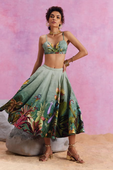 Kalista Amelia Viscose Satin Floral Pattern Skirt Set 