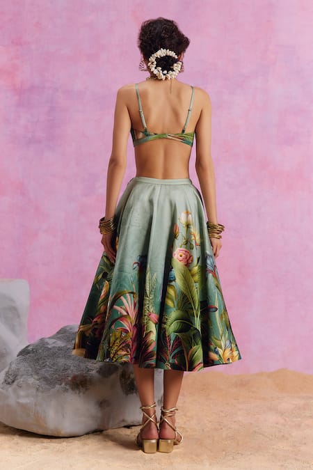 Kalista Amelia Viscose Satin Floral Pattern Skirt Set 