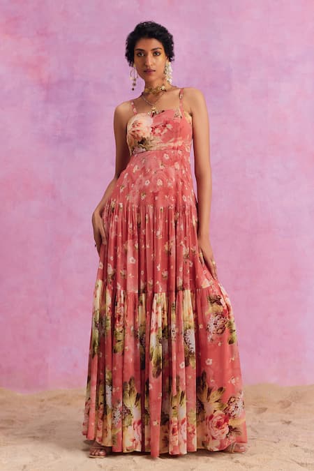 Kalista Urika Tiered Pleated Floral Pattern Dress 