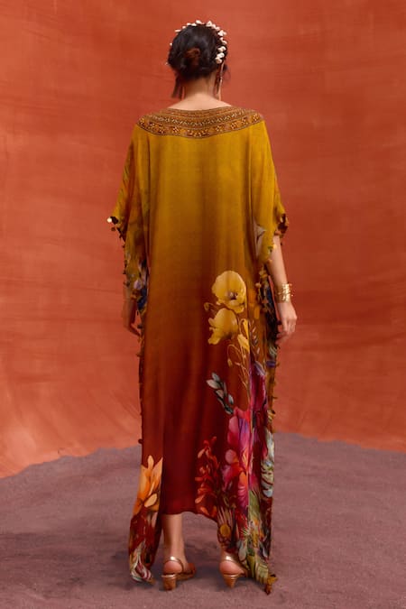 Kalista Saira Blossom Print Hand Embroidered Kaftan 