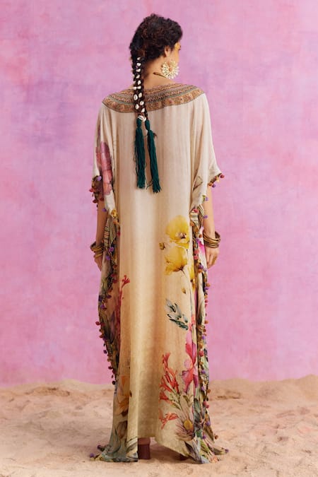 Kalista Saira Bloom Print Hand Embroidered Kaftan 