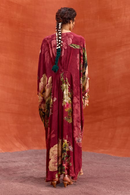 Kalista Melinda Rose Garden Print Hand Embroidered Kaftan 