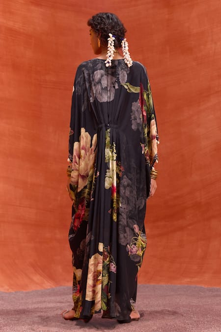 Kalista Melinda Rose Bloom Print Hand Embroidered Kaftan 