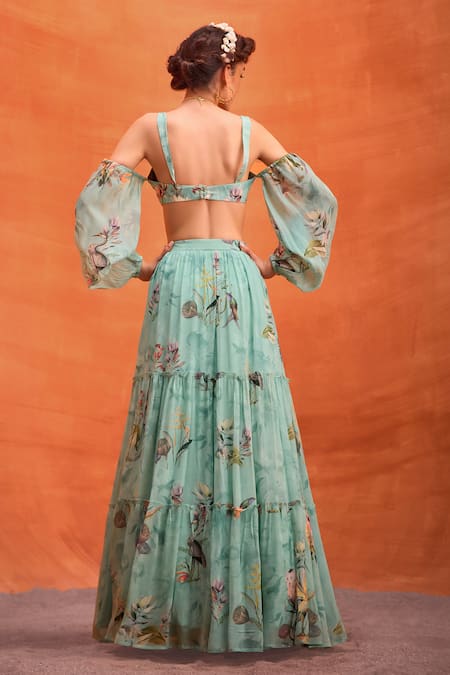 Kalista Sophia Forest Life Print Cold Shoulder Blouse With Skirt 