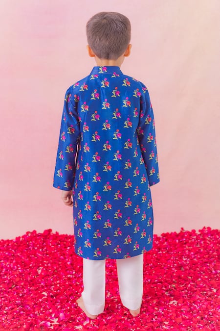 Shop Chotibuti Blue Chanderi, Cotton Bloom Print Kurta With Pyjama at Aza Fashions Shop_Chotibuti_Blue Chanderi, Cotton Bloom Print Kurta With Pyjama _at_Aza_Fashions