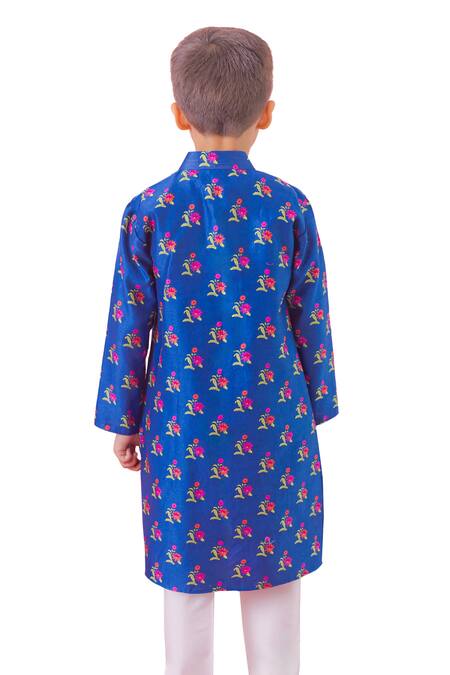 Shop Chotibuti Blue Chanderi, Cotton Bloom Print Kurta With Pyjama Online at Aza Fashions Shop_Chotibuti_Blue Chanderi, Cotton Bloom Print Kurta With Pyjama _Online_at_Aza_Fashions