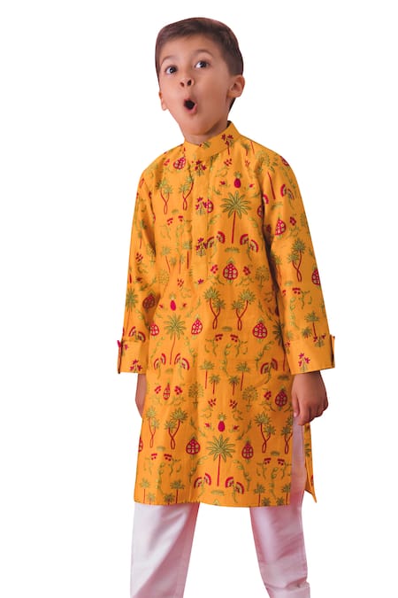 Buy Chotibuti Yellow Chanderi, Cotton Palm Garden Print Kurta With Pyjama  Online at Aza Fashions Buy_Chotibuti_Yellow Chanderi, Cotton Palm Garden Print Kurta With Pyjama _Online_at_Aza_Fashions