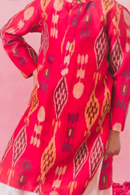 Chotibuti_Red Cotton, Silk Ikat Pattern Kurta With Salwar _at_Aza_Fashions