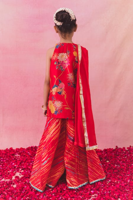 Shop Chotibuti Red Chanderi, Linen Gota Patti Gulaab Blossom Kurta Sharara Set at Aza Fashions Shop_Chotibuti_Red Chanderi, Linen Gota Patti Gulaab Blossom Kurta Sharara Set _at_Aza_Fashions