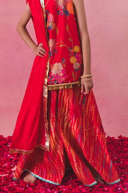 Buy Chotibuti Red Chanderi, Linen Gota Patti Gulaab Blossom Kurta Sharara Set Online at Aza Fashions Buy_Chotibuti_Red Chanderi, Linen Gota Patti Gulaab Blossom Kurta Sharara Set _Online_at_Aza_Fashions