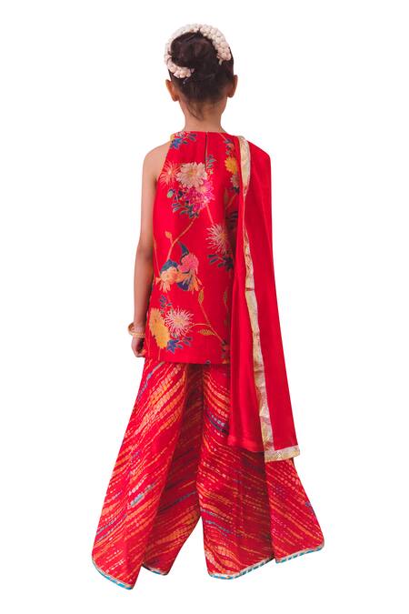 Shop Chotibuti Red Chanderi, Linen Gota Patti Gulaab Blossom Kurta Sharara Set Online at Aza Fashions Shop_Chotibuti_Red Chanderi, Linen Gota Patti Gulaab Blossom Kurta Sharara Set _Online_at_Aza_Fashions