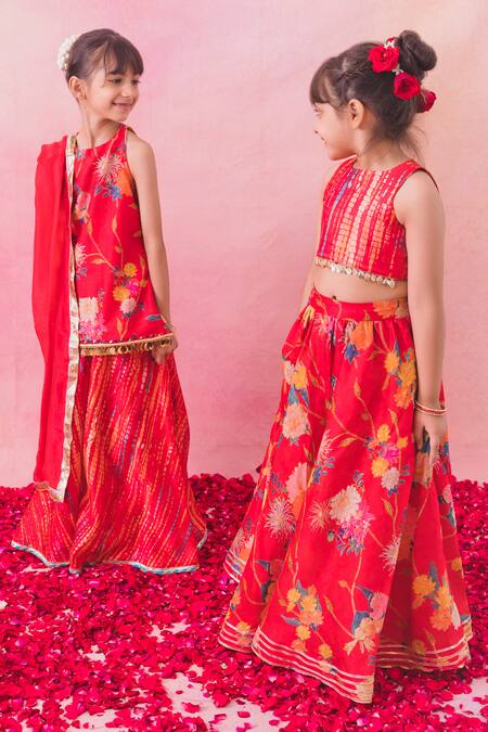 Chotibuti Red Chanderi, Linen Gota Patti Gulaab Blossom Kurta Sharara Set at Aza Fashions Chotibuti_Red Chanderi, Linen Gota Patti Gulaab Blossom Kurta Sharara Set _at_Aza_Fashions