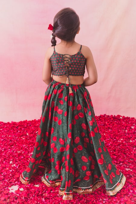 Shop Chotibuti Green Georgette, Chanderi Gota Patti, Embroidery Gulaab Garden Print Lehenga Set at Aza Fashions Shop_Chotibuti_Green Georgette, Chanderi Gota Patti, Embroidery Gulaab Garden Print Lehenga Set _at_Aza_Fashions