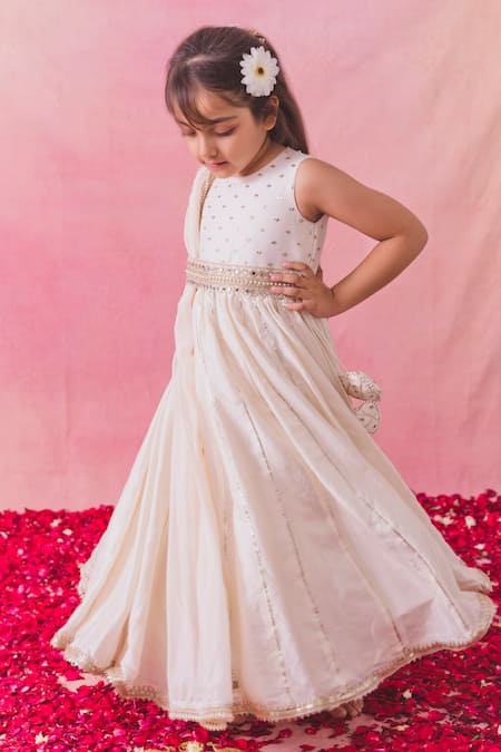 Buy Chotibuti Ivory Silk Mirrors, Pearls, Embroidery Sequin And Gota Ray Anarkali Set Buy_Chotibuti_Ivory Silk Mirrors, Pearls, Embroidery Sequin And Gota Ray Anarkali Set