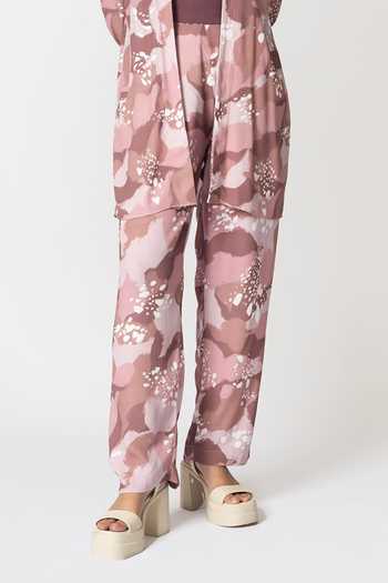 Klad Pink Crepe Printed Dots Jacket Open Neck And Abstract Pant Set Online at Aza Fashions Klad_Pink Crepe Printed Dots Jacket Open Neck And Abstract Pant Set_Online_at_Aza_Fashions