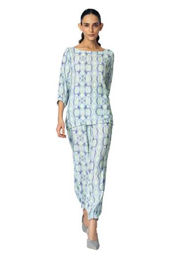 Klad Green Crepe Printed Rhombus Boat Neck Top Online at Aza Fashions Klad_Green Crepe Printed Rhombus Boat Neck Top_Online_at_Aza_Fashions