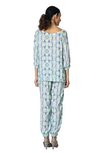 Shop Klad Green Crepe Printed Rhombus Boat Neck Top Online at Aza Fashions Shop_Klad_Green Crepe Printed Rhombus Boat Neck Top_Online_at_Aza_Fashions