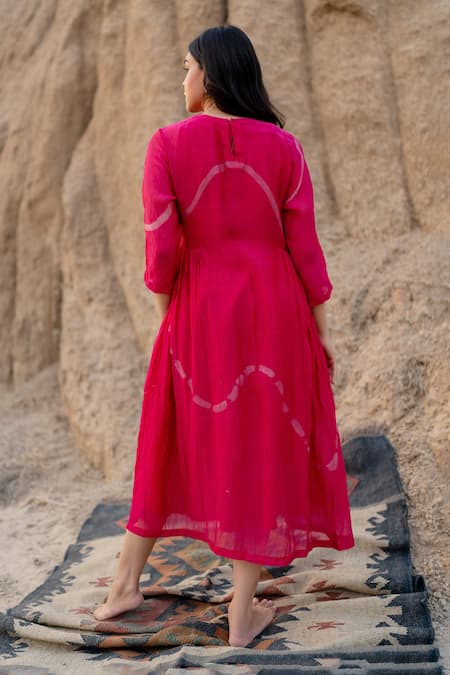 Shop_Nirjara_Pink Chanderi Cotton Round Neck Kara Line Hand Painted Dress _at_Aza_Fashions