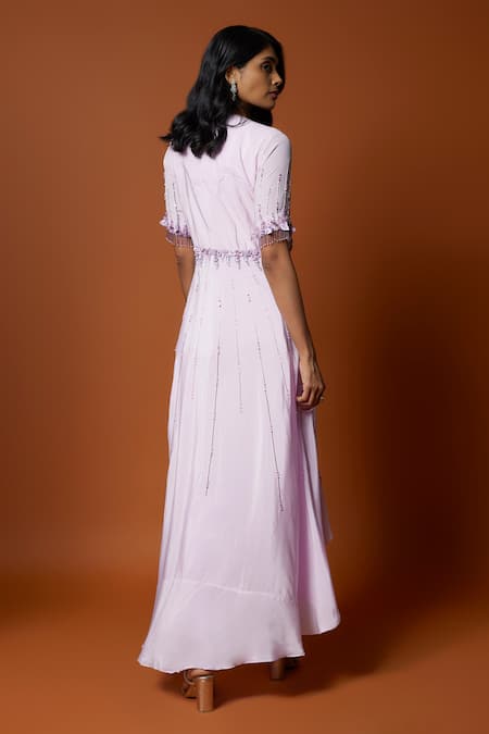 Shop_Mehak Murpana_Purple Crepe Sequins, Embroidery Square Neck Floral Jacket Pant Set _at_Aza_Fashions