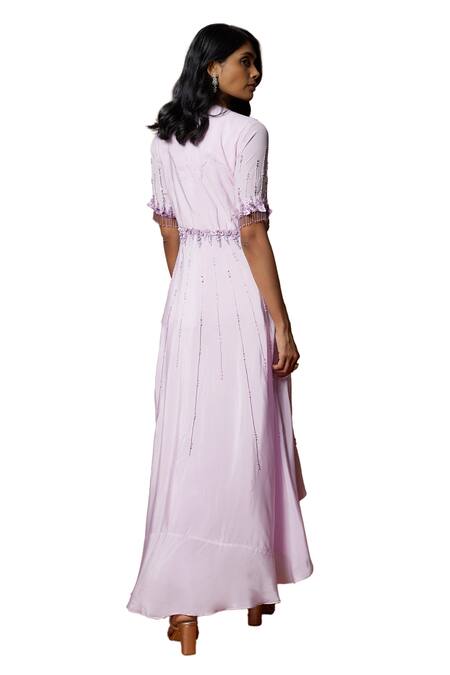 Buy_Mehak Murpana_Purple Crepe Sequins, Embroidery Square Neck Floral Jacket Pant Set _Online_at_Aza_Fashions