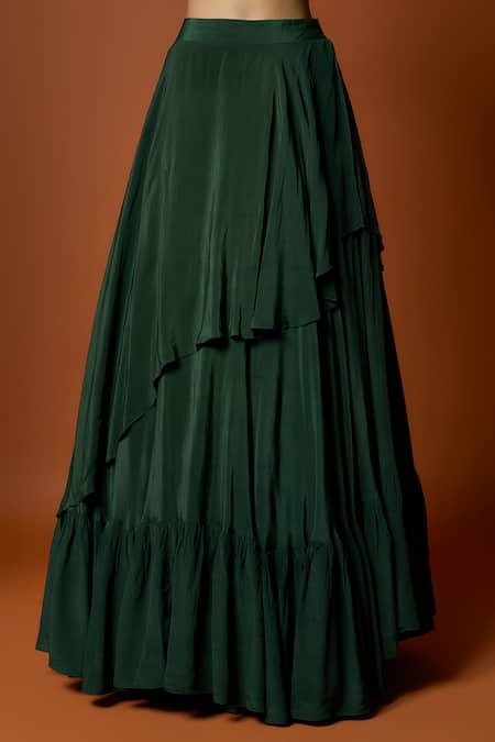 Shop_Mehak Murpana_Green Organza, Crepe, Linen Beads V-neck Embroidered Blouse Lehenga Set _Online_at_Aza_Fashions