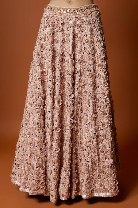 Mehak Murpana_Pink Silk, Crepe, Net Sequins, Embroidery, Mirrors Floral Blouse Lehenga Set _at_Aza_Fashions