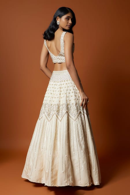 Mehak Murpana Ivory Silk, Organza, Crepe Sequins, Embroidery Thread Blouse Lehenga Set Online at Aza Fashions Mehak Murpana_Ivory Silk, Organza, Crepe Sequins, Embroidery Thread Blouse Lehenga Set _Online_at_Aza_Fashions
