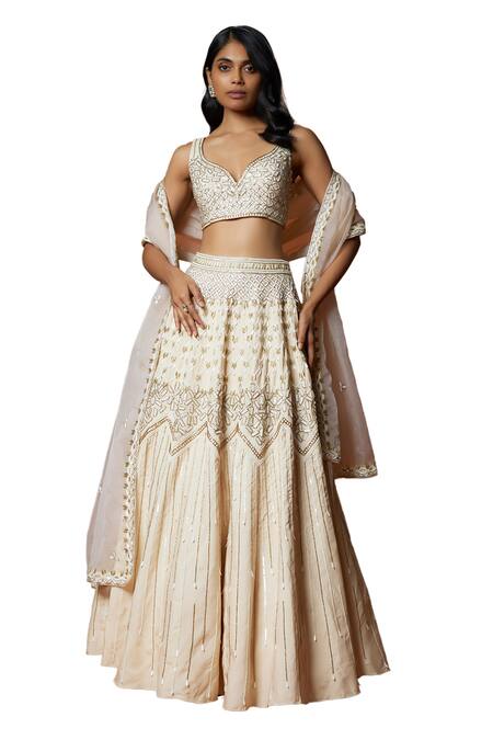 Buy Mehak Murpana Ivory Silk, Organza, Crepe Sequins, Embroidery Thread Blouse Lehenga Set Online at Aza Fashions Buy_Mehak Murpana_Ivory Silk, Organza, Crepe Sequins, Embroidery Thread Blouse Lehenga Set _Online_at_Aza_Fashions