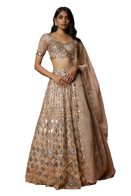 Buy Mehak Murpana Gold Organza, Net, Linen Sequins, Mirrors V-neck And Embroidered Lehenga Set Online at Aza Fashions Buy_Mehak Murpana_Gold Organza, Net, Linen Sequins, Mirrors V-neck And Embroidered Lehenga Set _Online_at_Aza_Fashions
