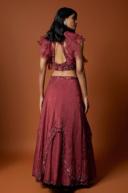 Shop Mehak Murpana Red Organza, Crepe Embroidery, Sequins, Beads V-neck And Lehenga Set at Aza Fashions Shop_Mehak Murpana_Red Organza, Crepe Embroidery, Sequins, Beads V-neck And Lehenga Set _at_Aza_Fashions